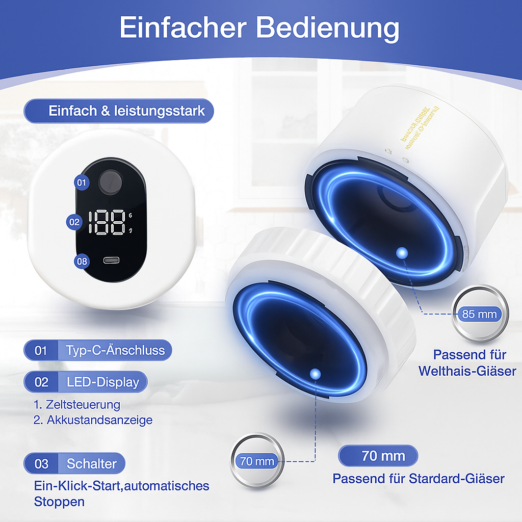 GlasVakuum Pro – Elektrischer Vakuumierer für Einmachgläser