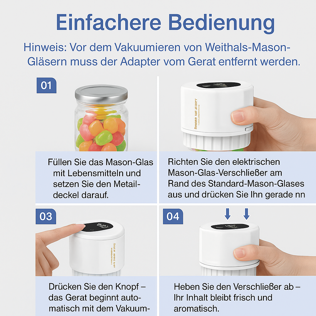 GlasVakuum Pro – Elektrischer Vakuumierer für Einmachgläser